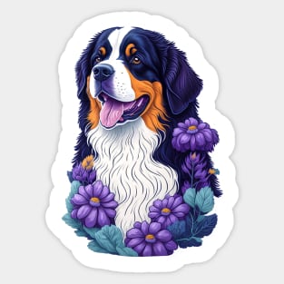 Bernese montain dog in a colorful field of flowers Sticker